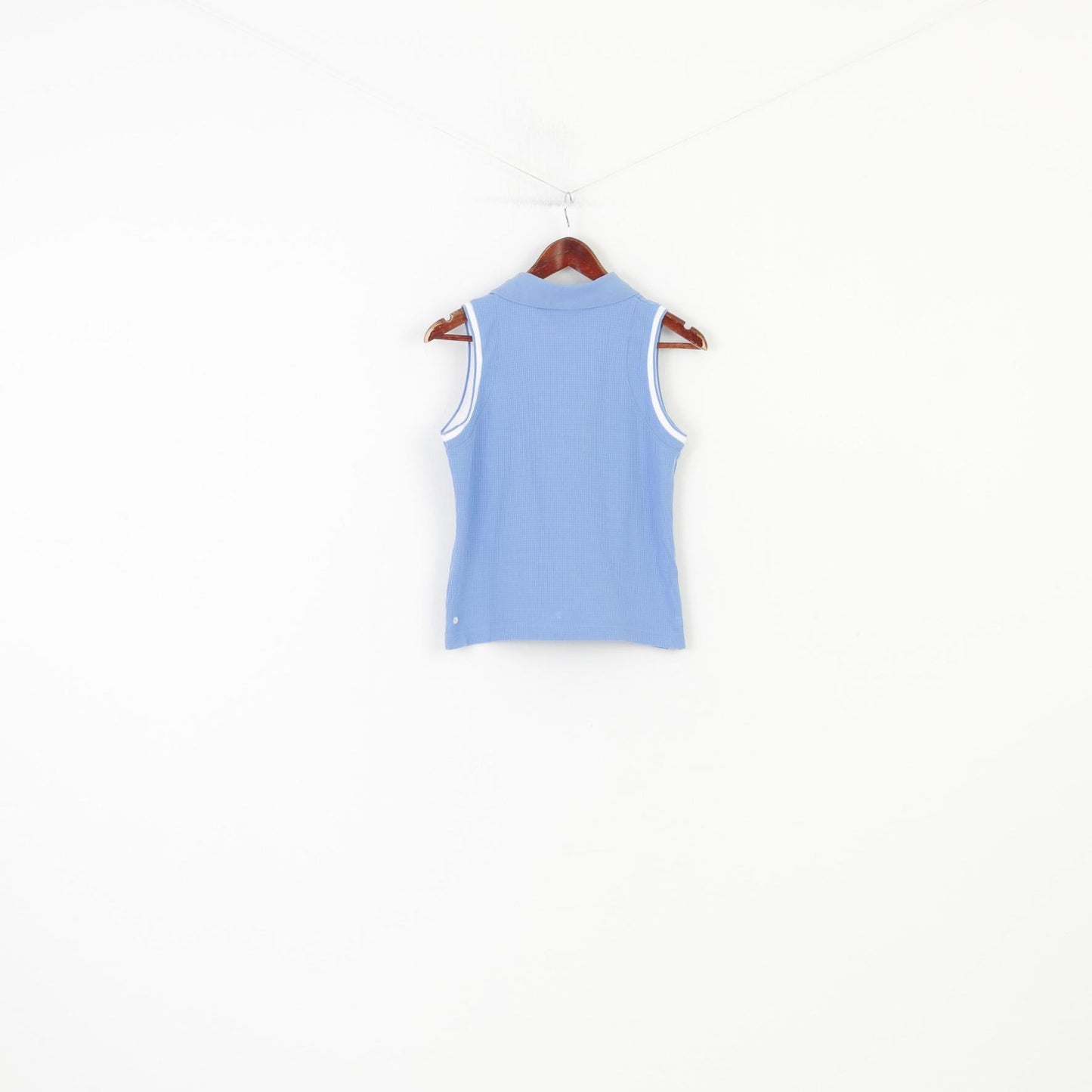 Ellesse Women 10 S Shirt Sleeveless Blue Cotton Sportswear Zip Neck Vest Vintage Top