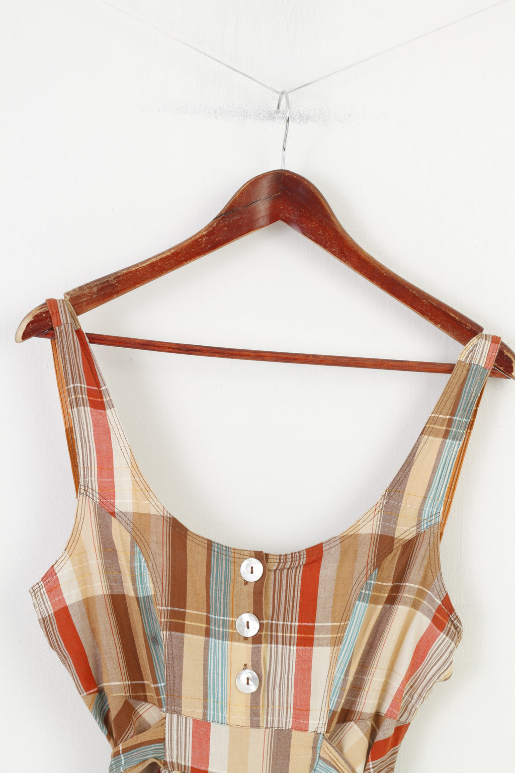 Evie Collection Femmes 12 40 M Robe Débardeur À Carreaux Marron Mini Coton Sans Manches 