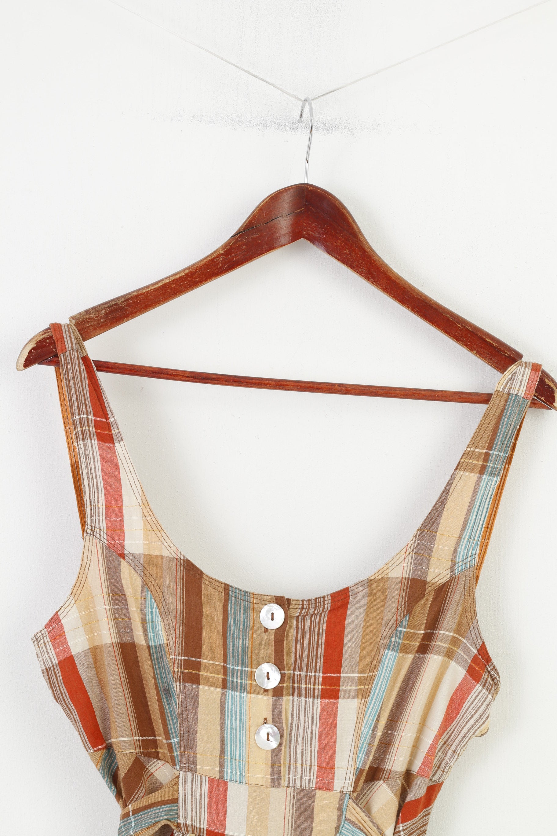 Evie Collection Women 12 40 M  Dress Tank Top Checkered  Brown Mini Cotton Sleeveless