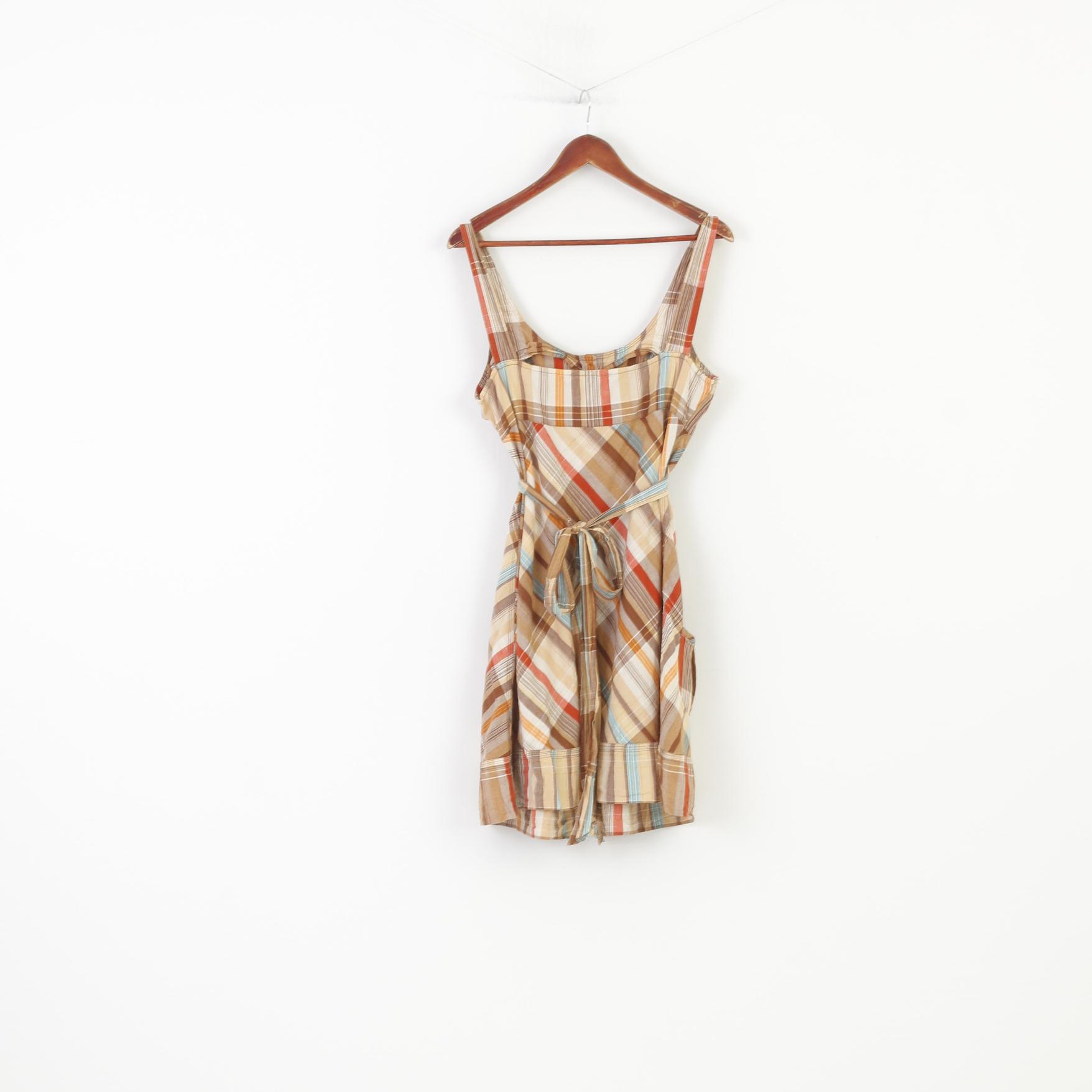 Evie Collection Femmes 12 40 M Robe Débardeur À Carreaux Marron Mini Coton Sans Manches 