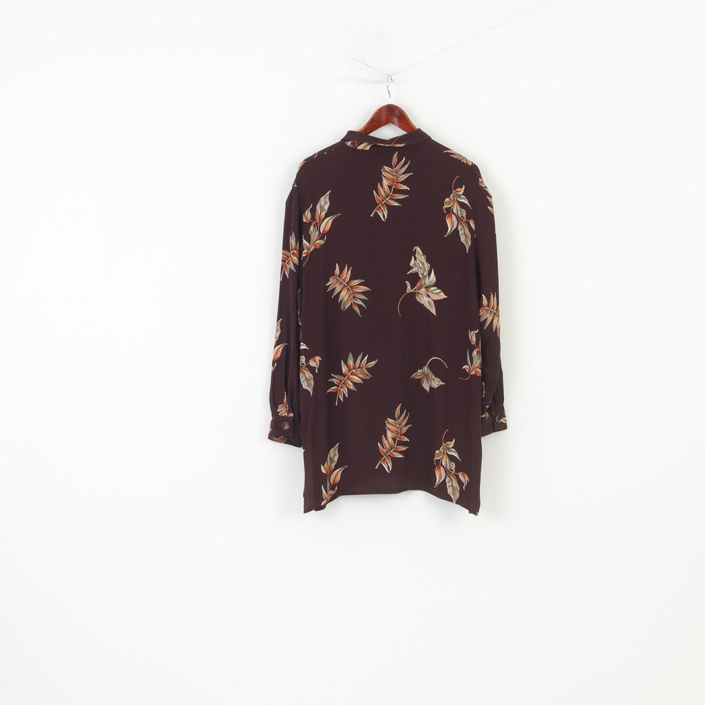 Elvi femmes 18 2XL chemise décontractée marron imprimé fleur à manches longues épaulettes col haut 