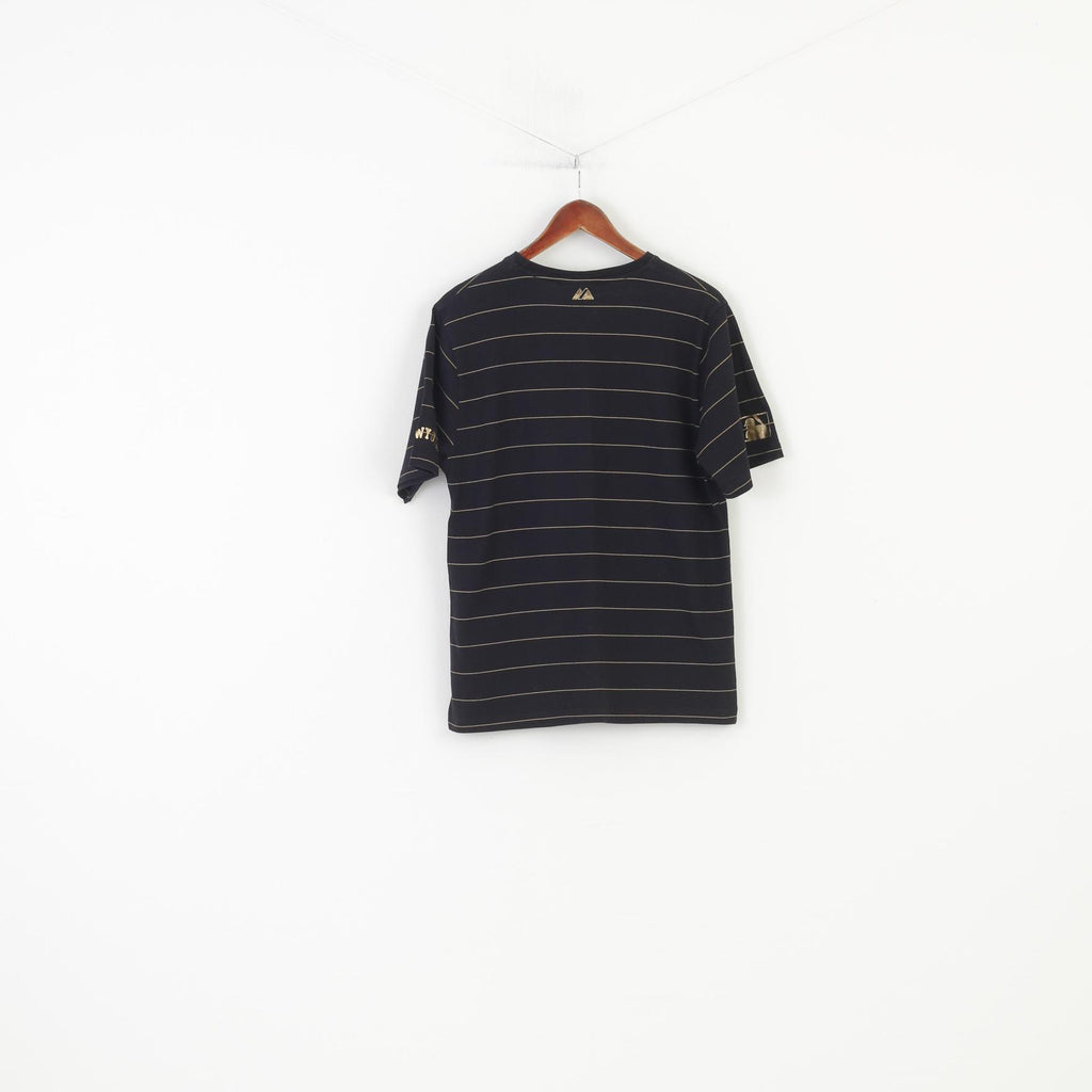 Cooperstown Men L T-Shirt Black Cotton Gold Striped New York Majestic Athletic  Yankees Crew Neck Top