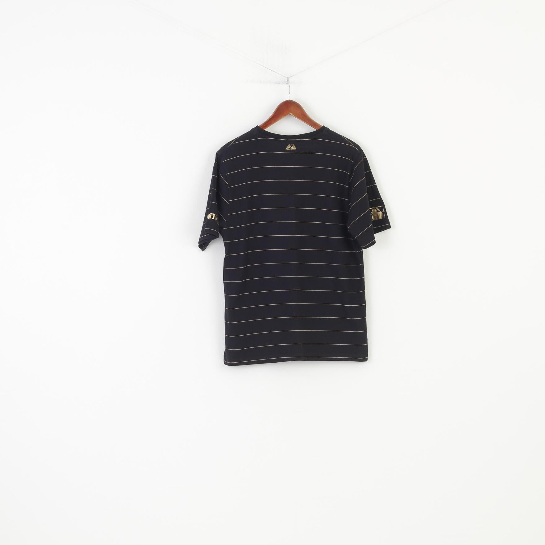 Cooperstown Men L T-Shirt Black Cotton Gold Striped New York Majestic Athletic  Yankees Crew Neck Top