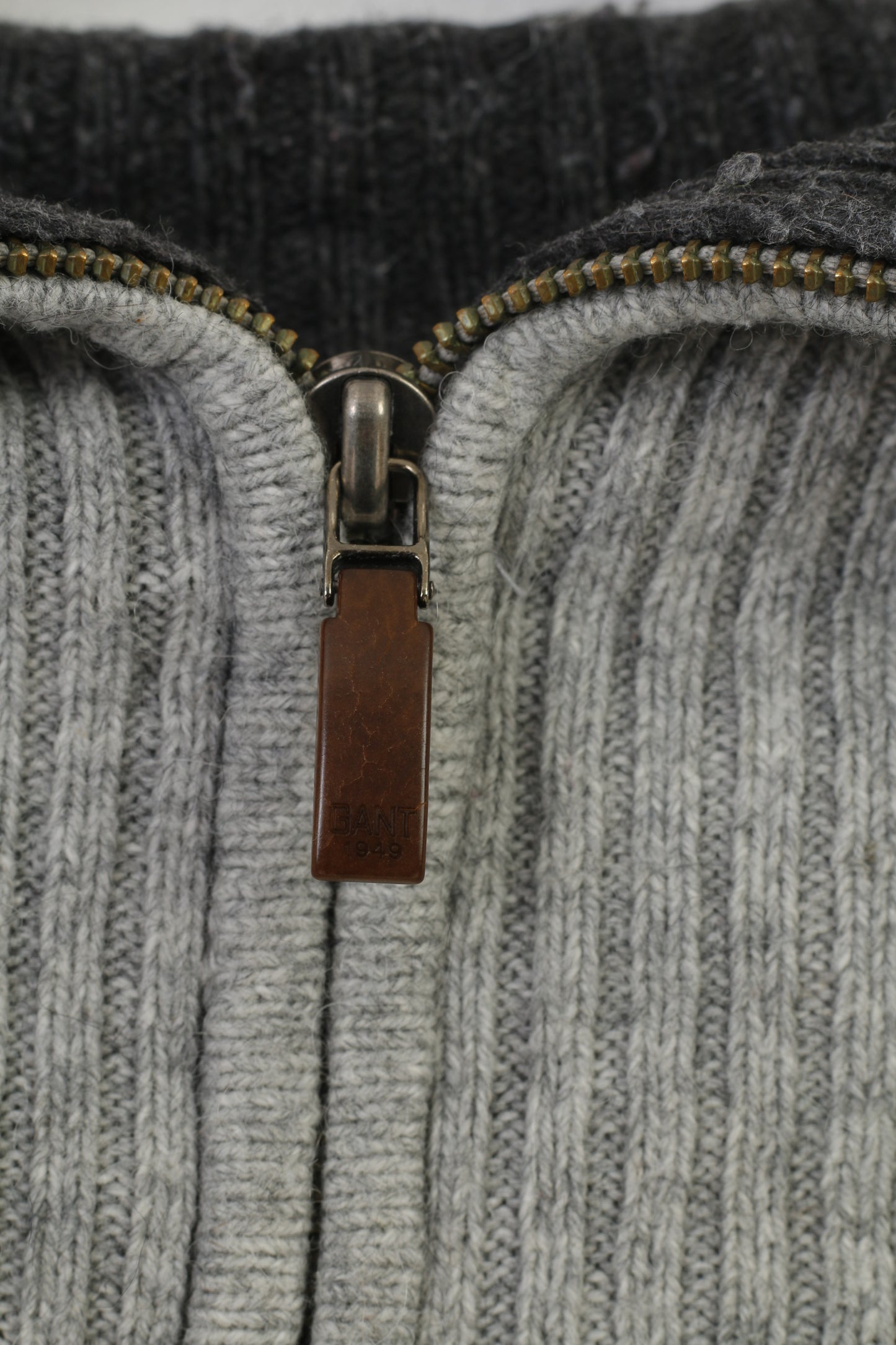 Gant Men XL Jumper Grey Cotton Wool Blend Soft Sweater Zip Neck Collar Vintage Top