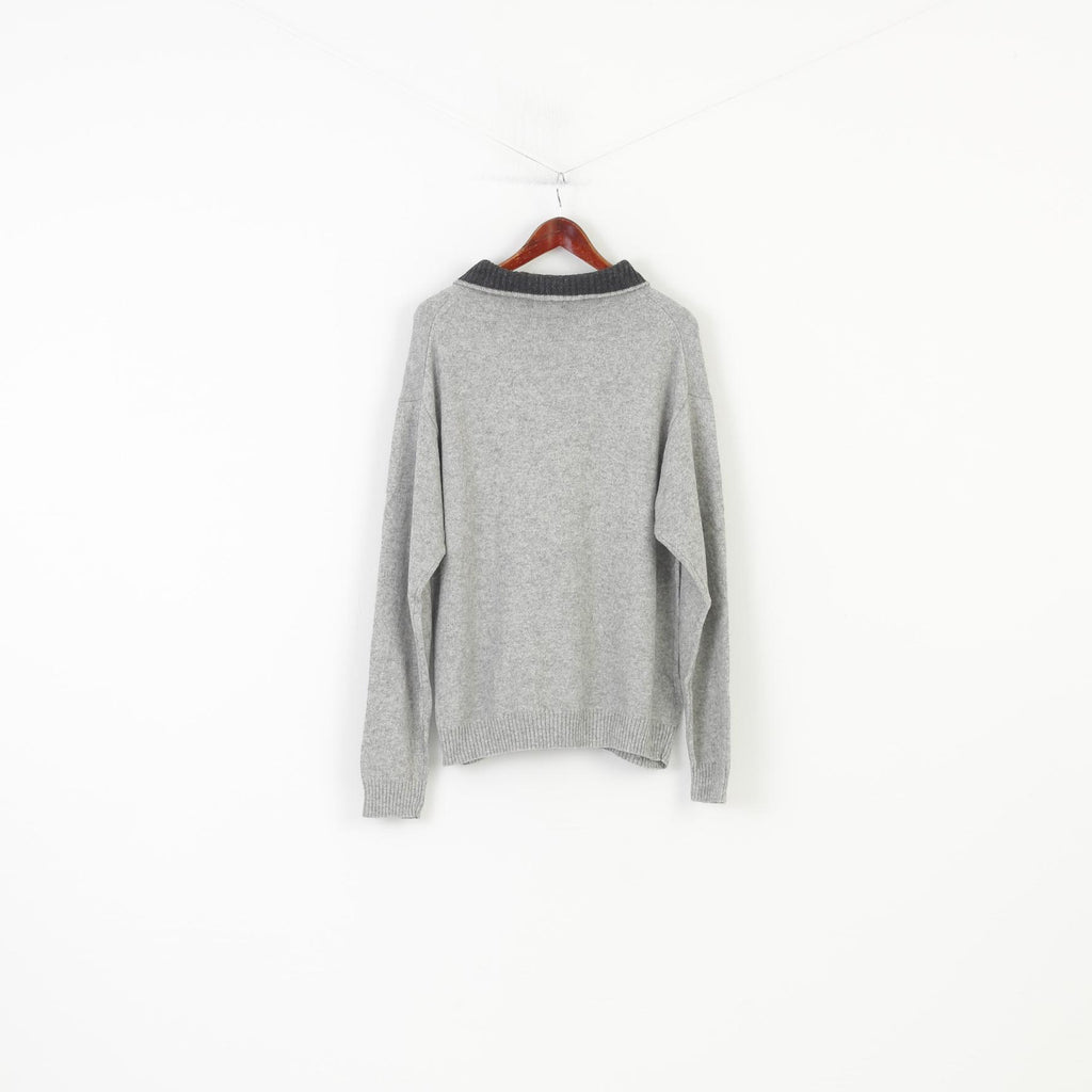 Gant Men XL Jumper Grey Cotton Wool Blend Soft Sweater Zip Neck Collar Vintage Top