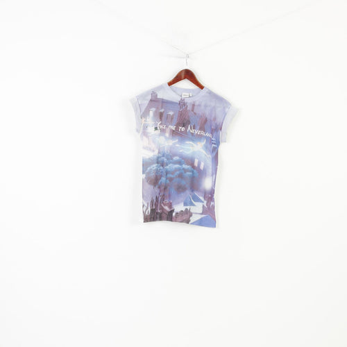 Atmosphere Women 6 XS T- Shirt Disney Take Me To Neverland Blue Graphic Crew Neck Top
