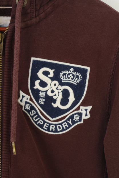 Superdry Hommes M Sweat Capuche Rembourré Fermeture Éclair Complète Bordeaux Coton Sweat À Capuche Vintage Top 