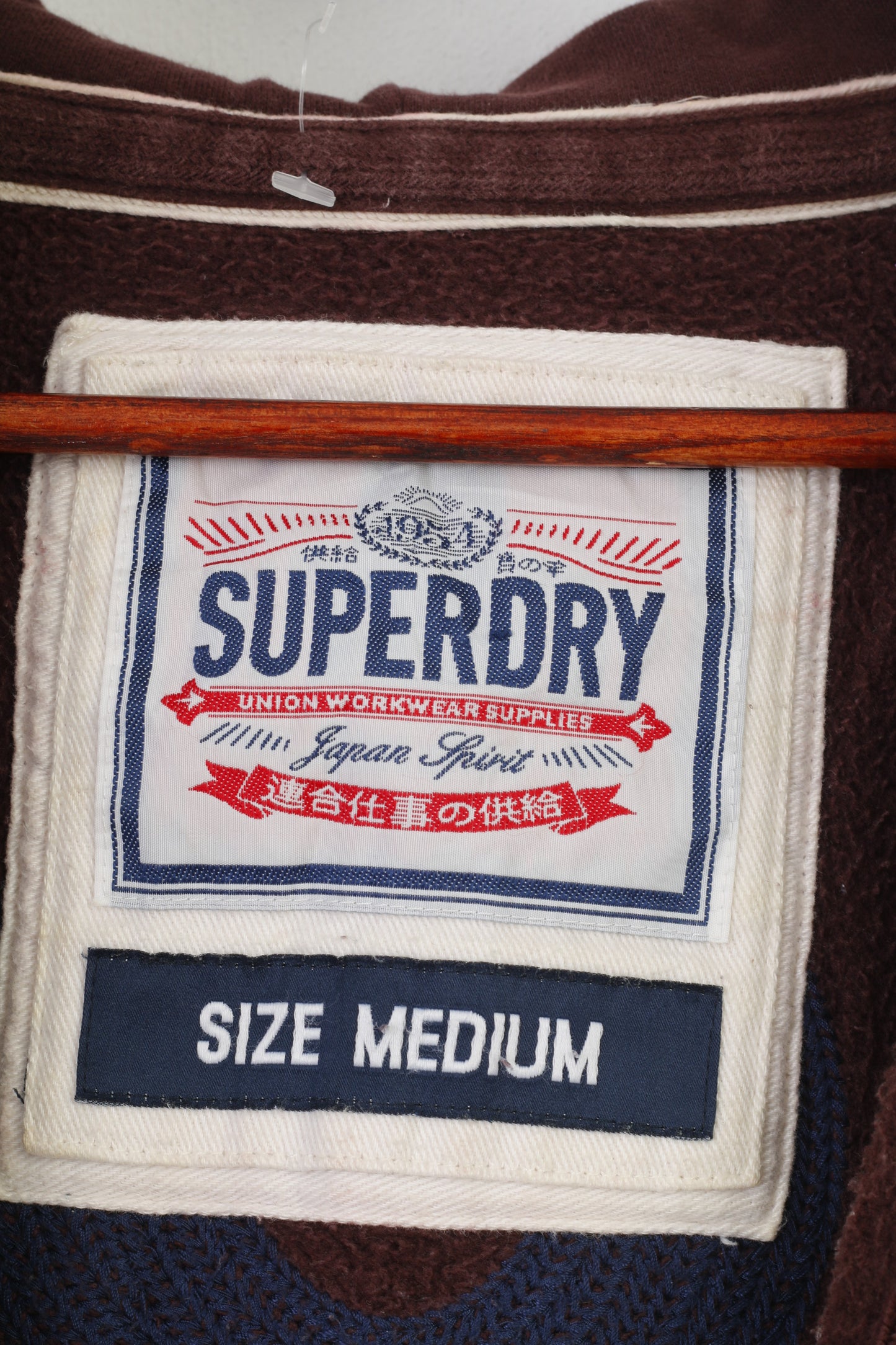 Superdry Men M Sweatshirt Hood Padded Full Zipper Burgundy Cotton Hoodie Vintage Top