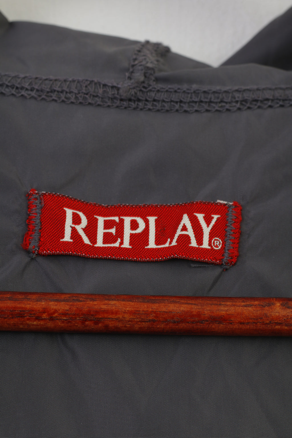 Replay Women M Jacket Lightweight Grey Full Zipper Hood Nylon Vintage Top