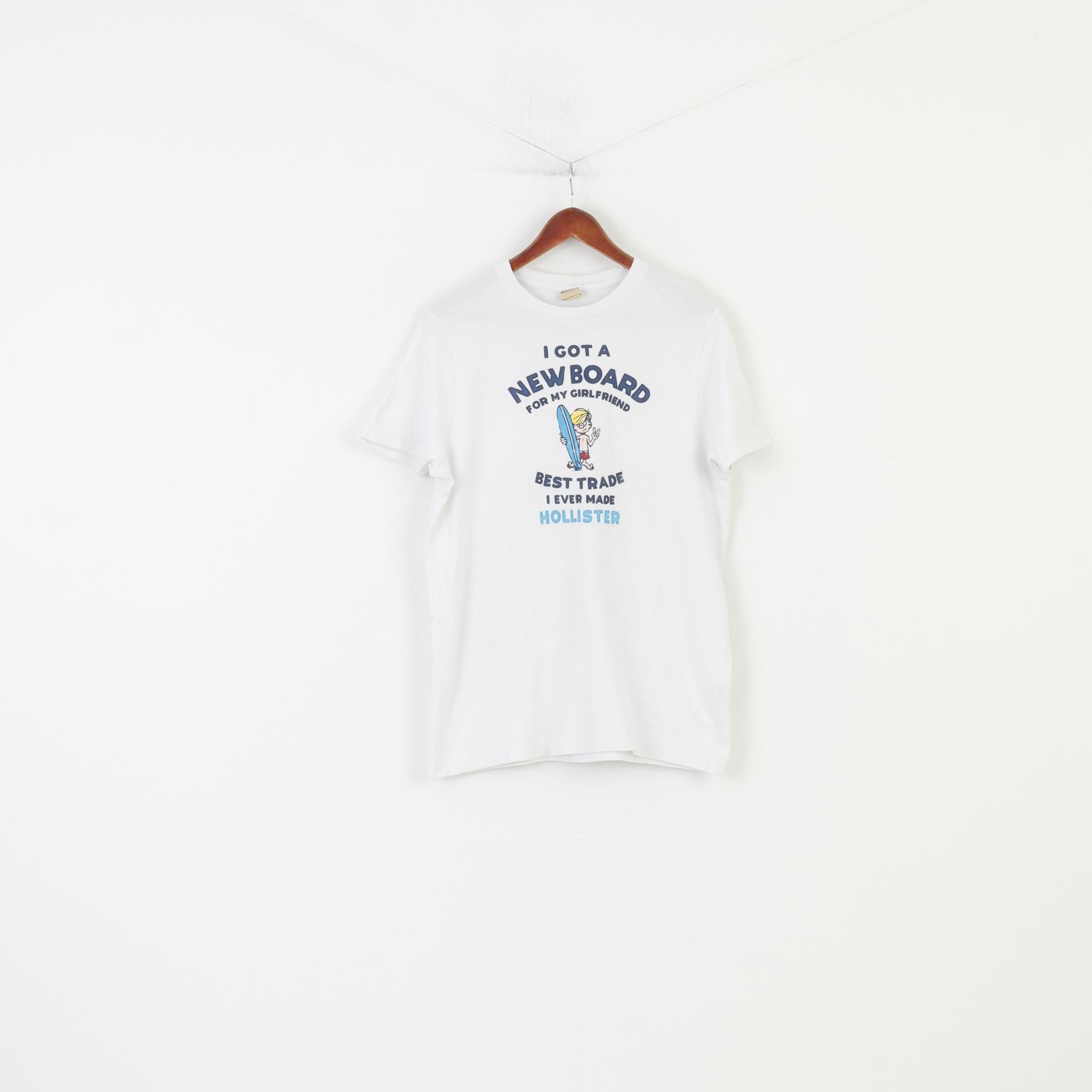 Hollister California Men XL T-Shirt White Cotton Graphic New Board Summer Vintage Crew Neck Top