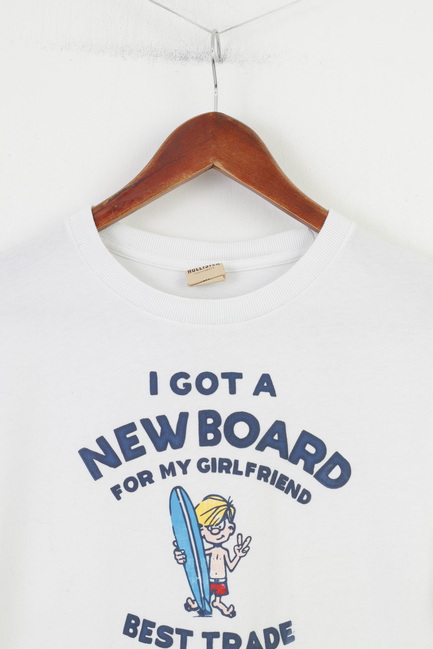 T-shirt Hollister California da uomo XL in cotone bianco con grafica nuova tavola estiva vintage girocollo