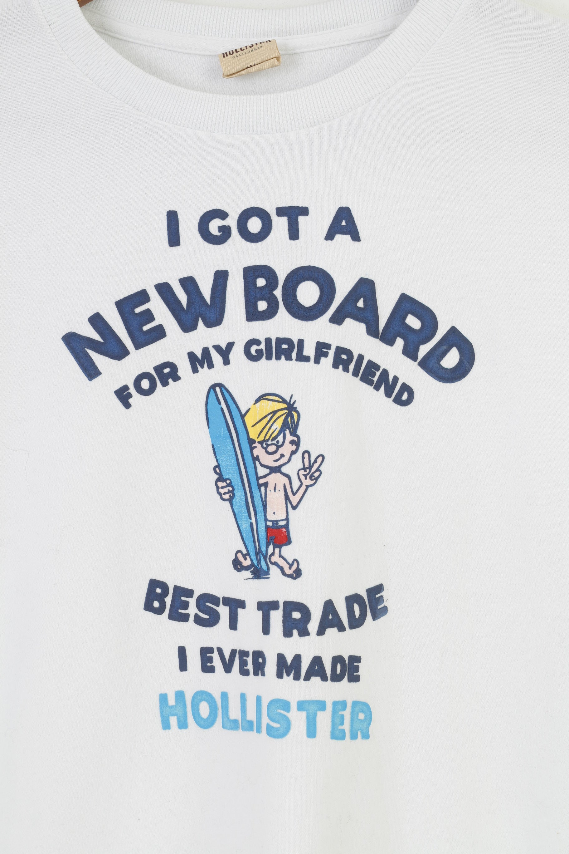 T-shirt Hollister California da uomo XL in cotone bianco con grafica nuova tavola estiva vintage girocollo