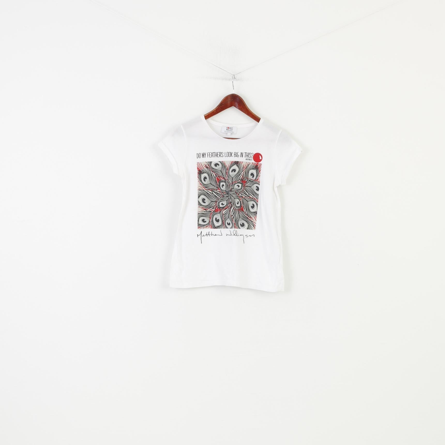 Comic Relief Women S T-Shirt Matthew Williamson  Do My Feathers Look Big In This Red White Graphic Vintage Top
