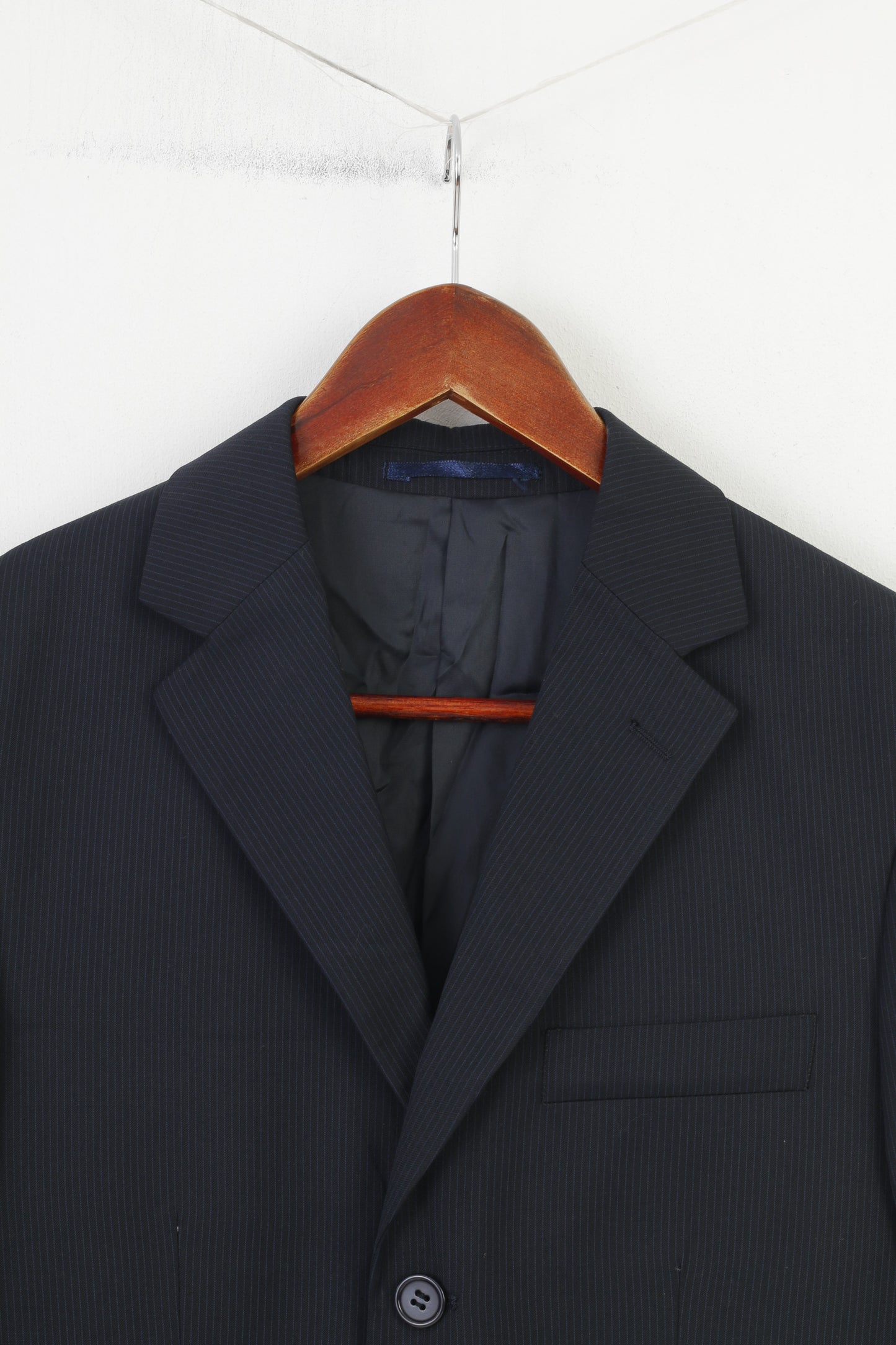 Doppelganger Roma Men 44 34 Blazer Giacca classica con colletto monopetto a righe blu scuro