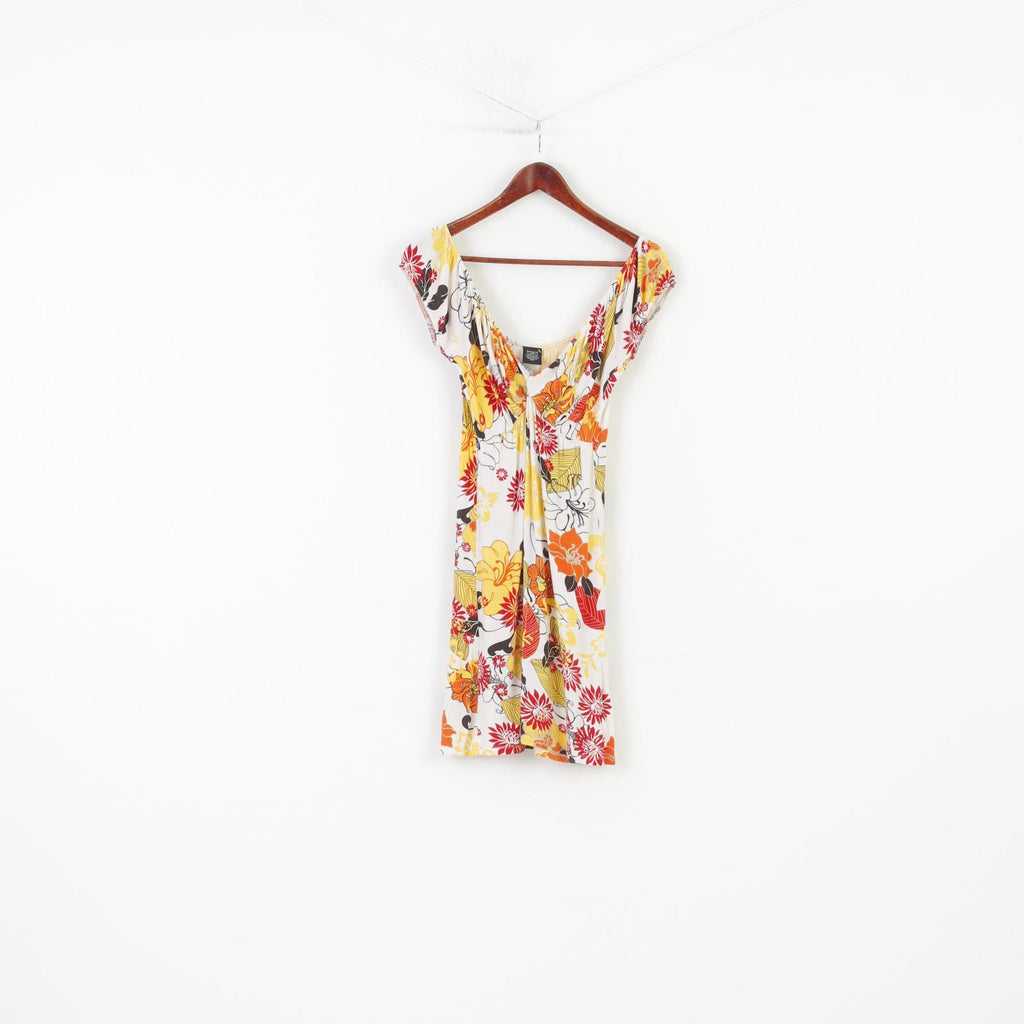 Sasch Women M Dress Flower Print White Beach Summer White V Neck Mini  Stretch Top 