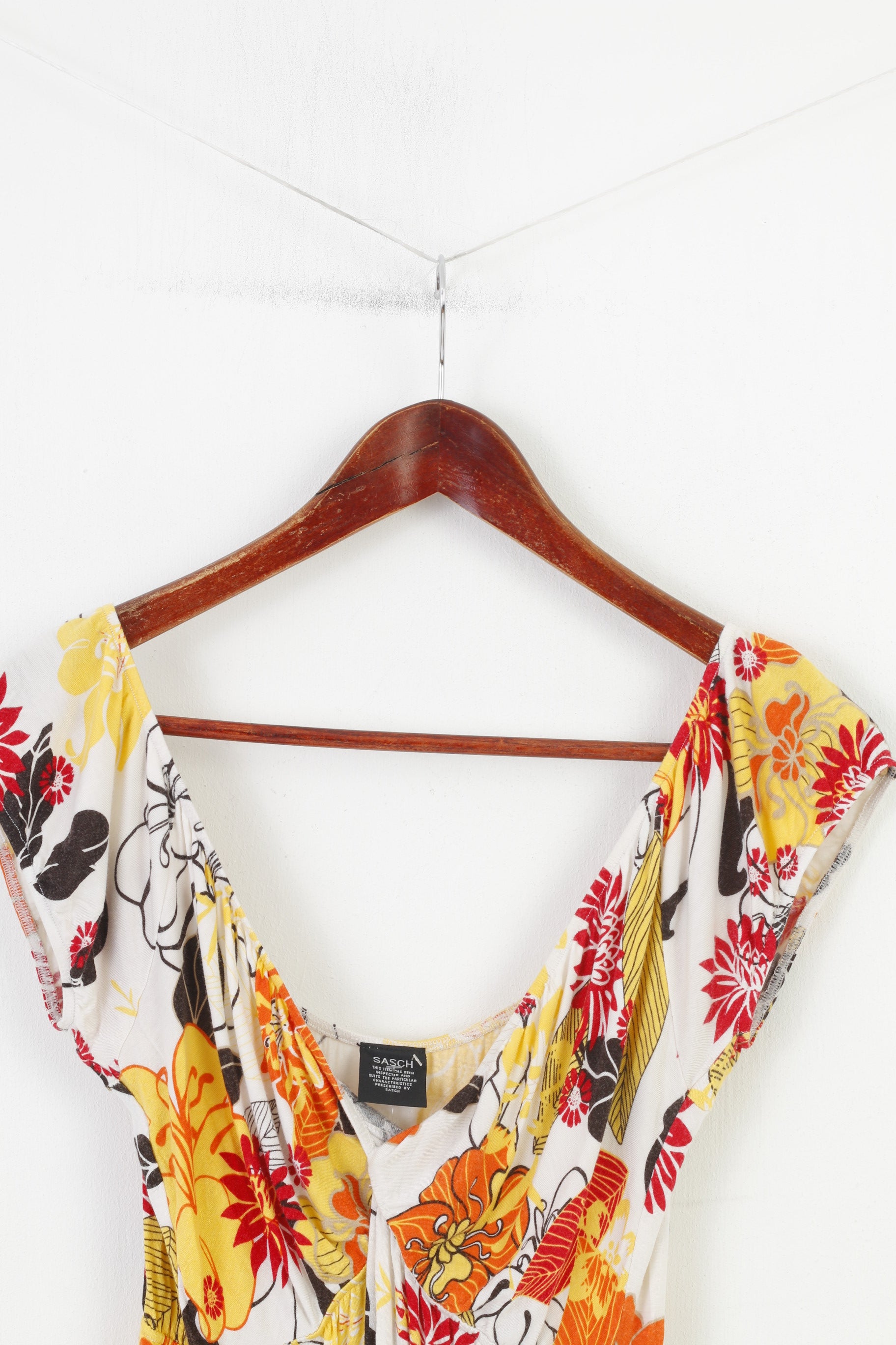 Sasch Women M Dress Flower Print White Beach Summer White V Neck Mini  Stretch Top