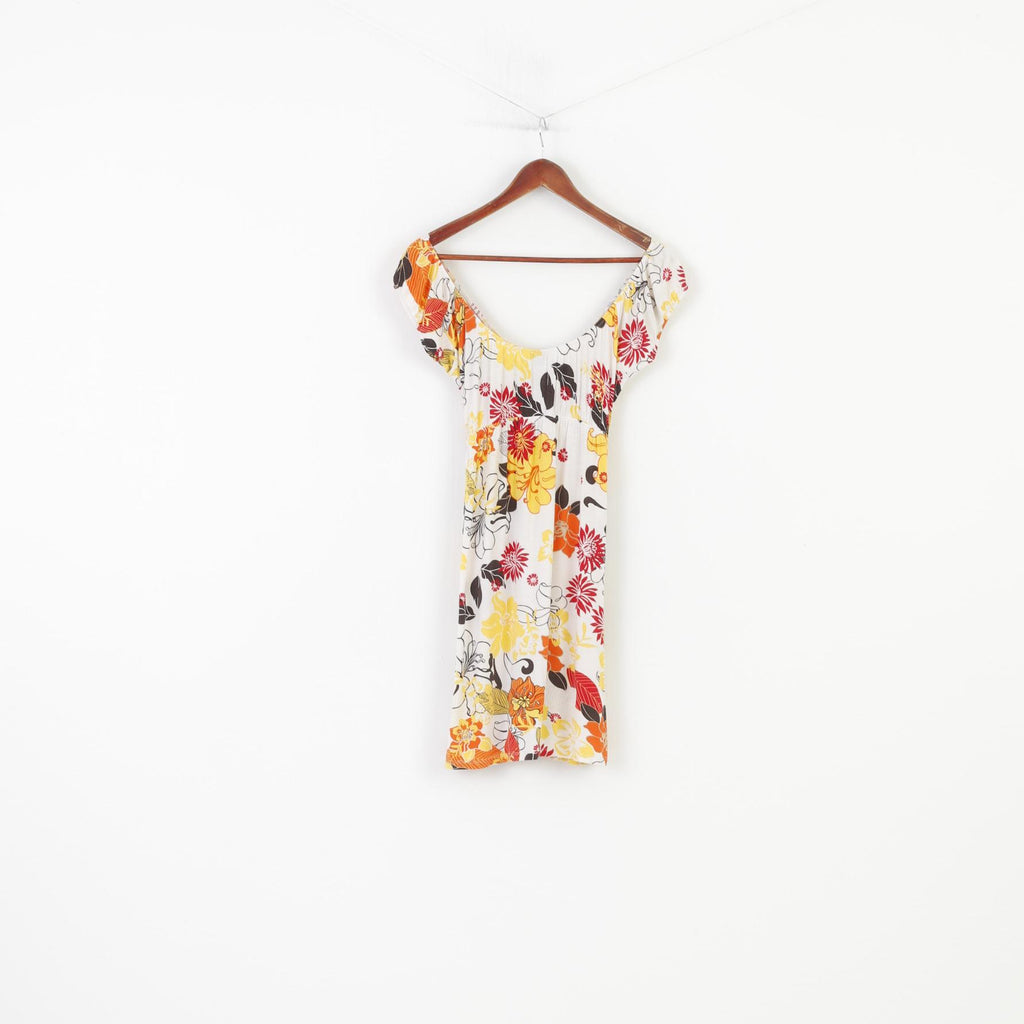 Sasch Women M Dress Flower Print White Beach Summer White V Neck Mini  Stretch Top