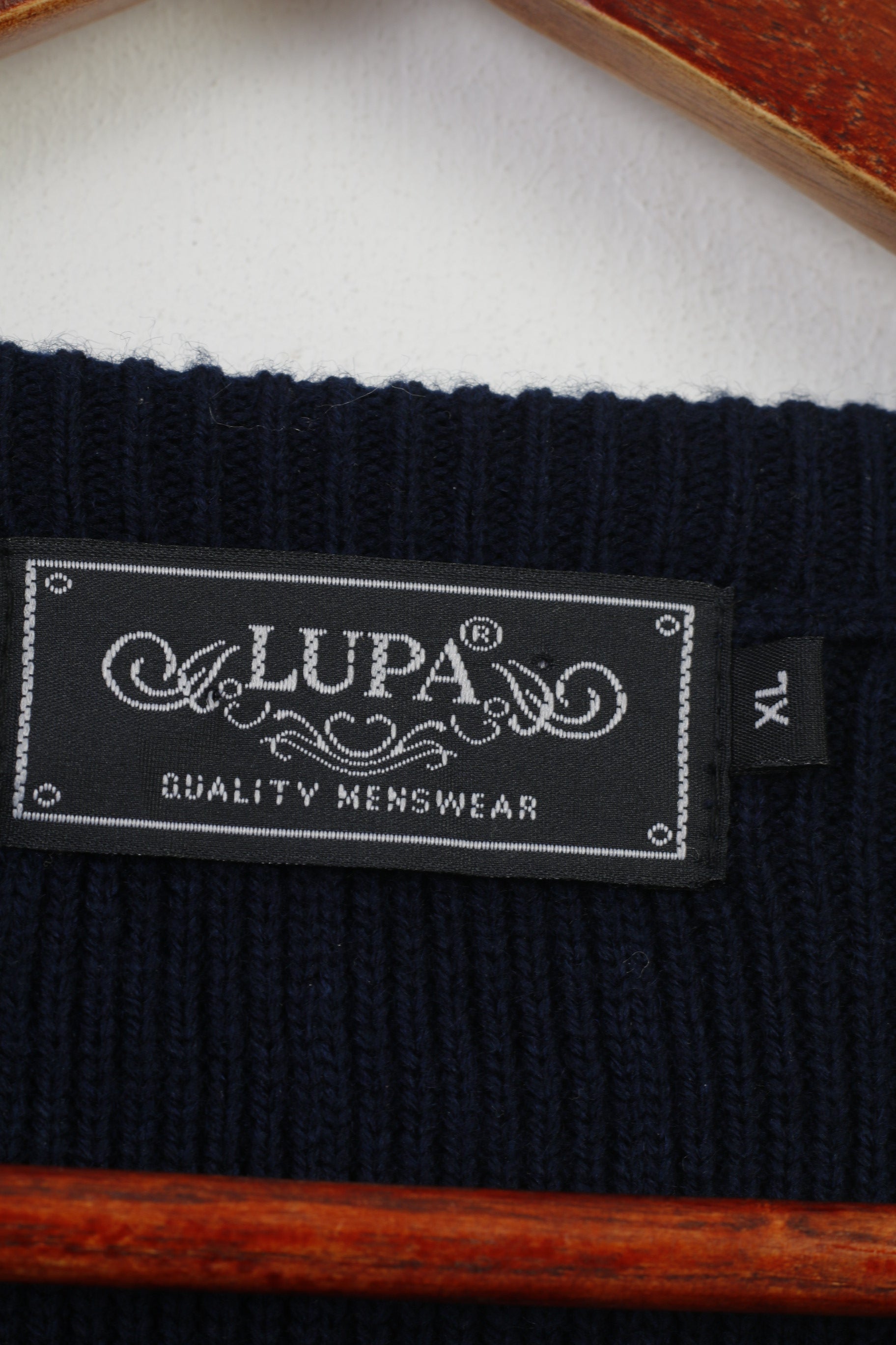 Lupa Men XL Jumper Navy Acrylic Nordic Crew Neck Menswear Geomteric Print  Sweater