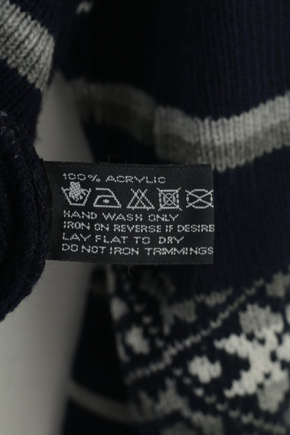 Lupa Men XL Jumper Navy Acrylique Nordic Crew Neck Menswear Geomteric Print Sweater