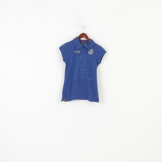 FC Barcelona Women L M Polo Shirt Graphic Blue Summer Short Sleeve Cotton Football Club FCB Top