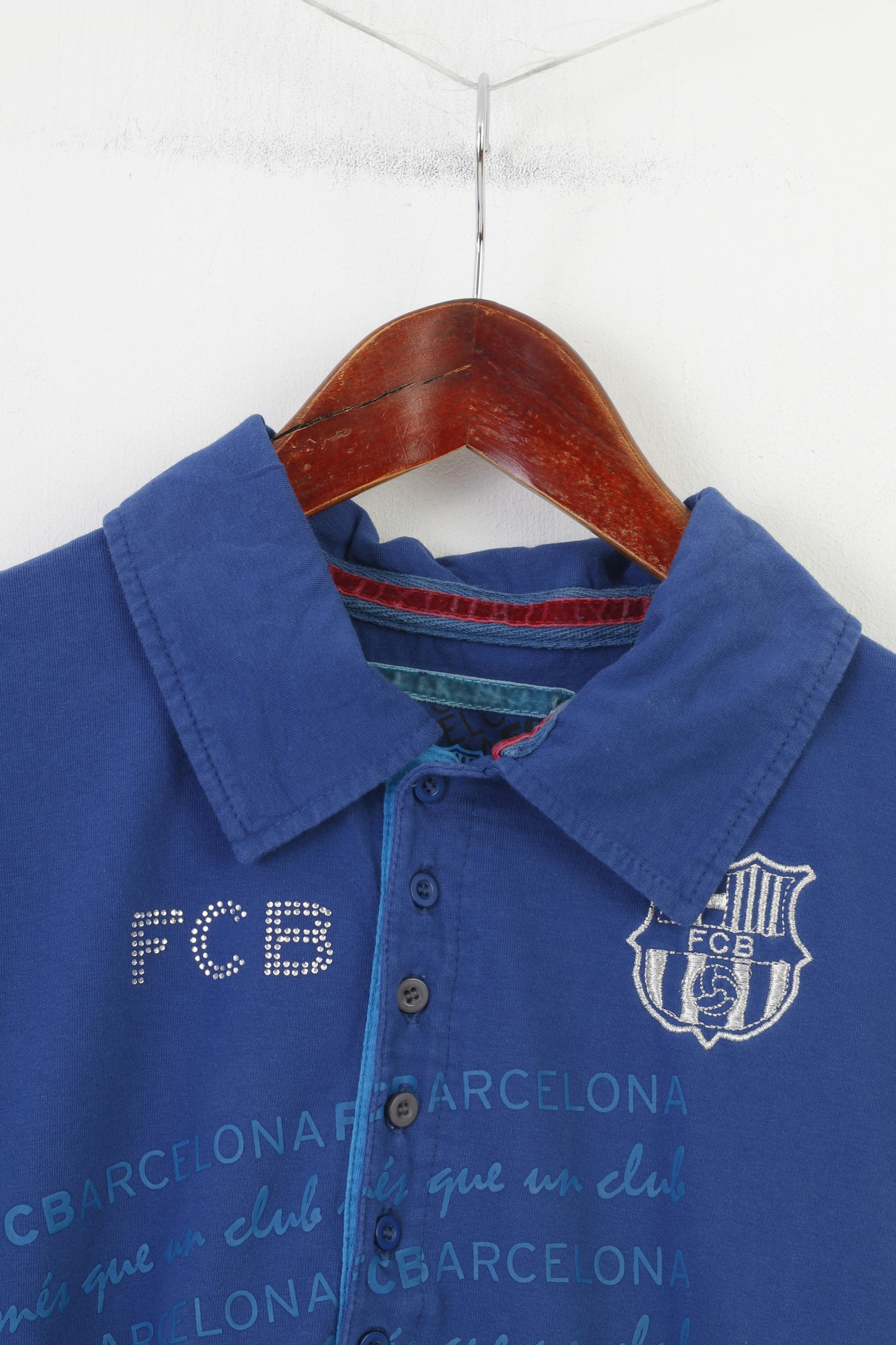 FC Barcelona Women L M Polo Shirt Graphic Blue Summer Vintage Short Sleeve Cotton Football Club FCB Top