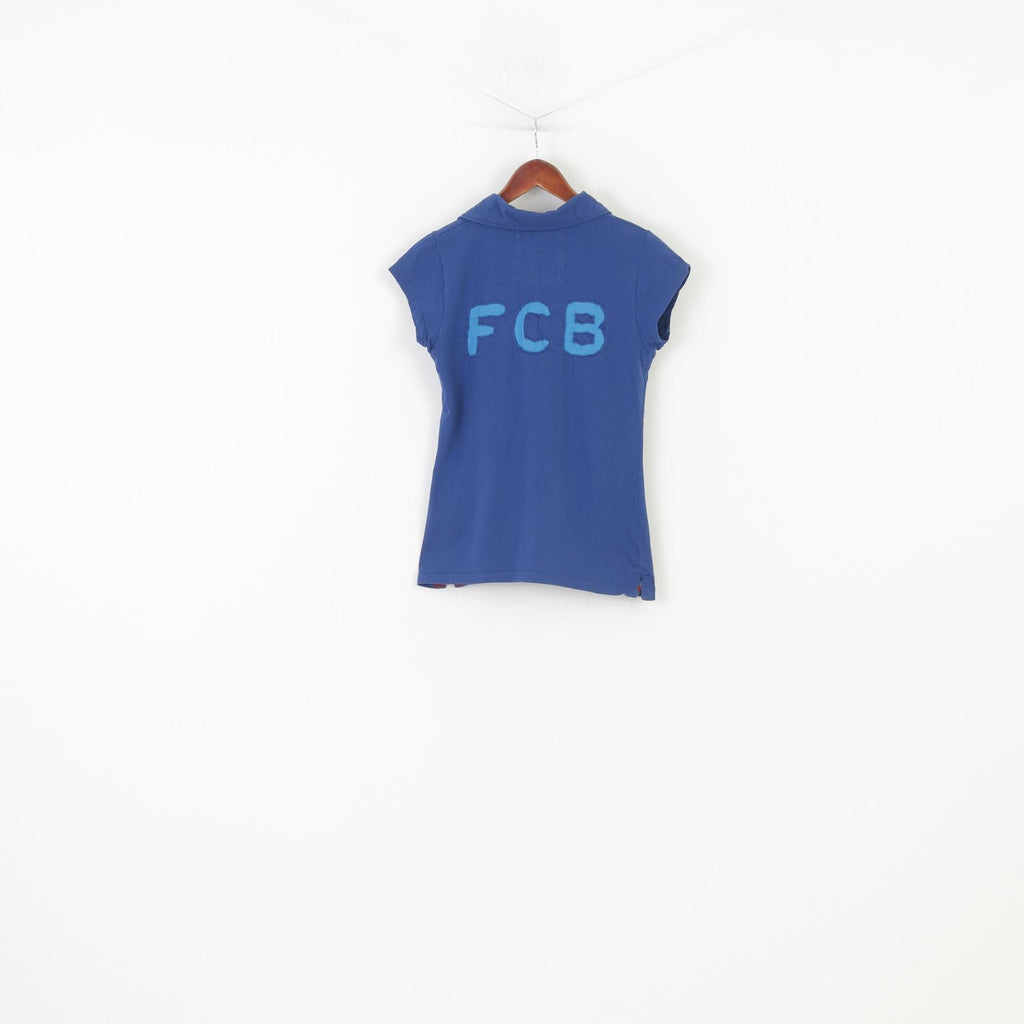 FC Barcelona Women L M Polo Shirt Graphic Blue Summer Vintage Short Sleeve Cotton Football Club FCB Top