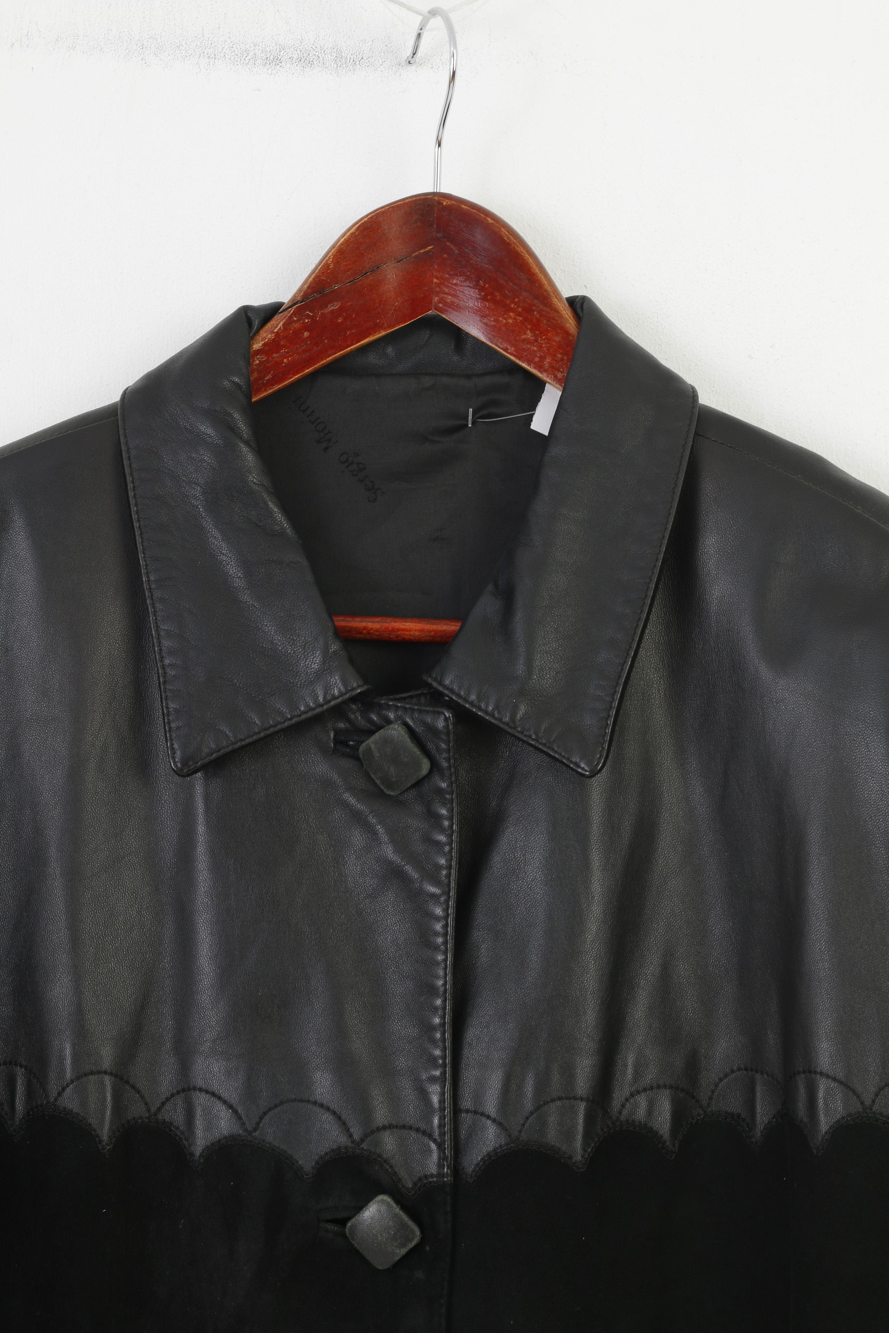 Sergio Morini Women 48 XL Jacket Black Soft  Leather Single Breasted Italy Vintage Bottoms Collar Top