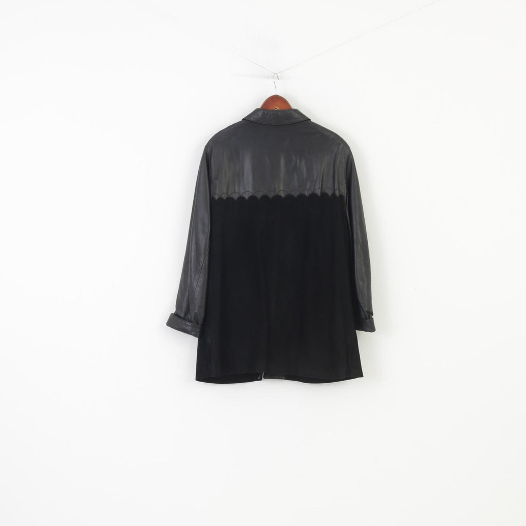 Sergio Morini Women 48 XL Jacket Black Soft  Leather Single Breasted Italy Vintage Bottoms Collar Top