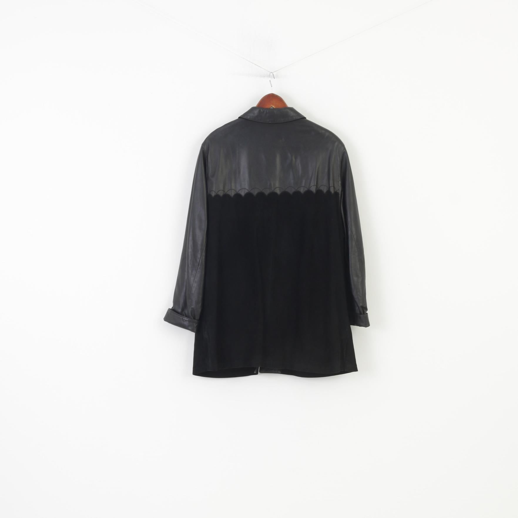 Sergio Morini Women 48 XL Jacket Black Soft  Leather Single Breasted Italy Vintage Bottoms Collar Top