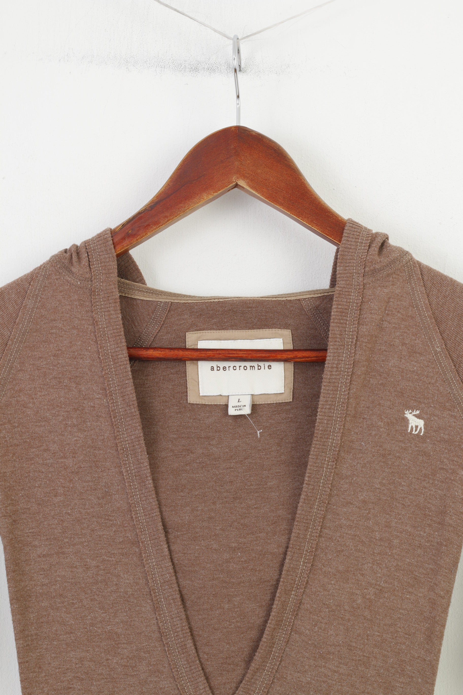 Abercrombie Girls L Shirt Jumper Brown Cotton Hood V Neck Vintage Top