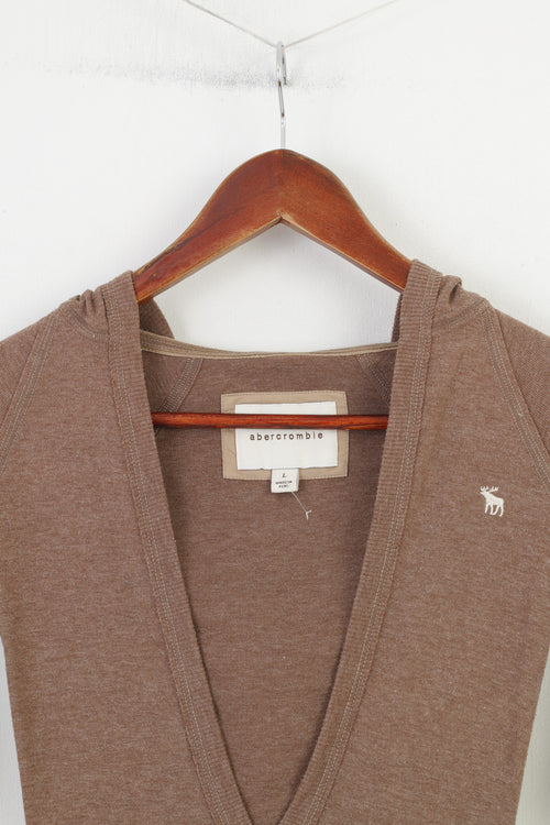 Abercrombie Girls L Shirt Jumper Brown Cotton Hood V Neck Vintage Top