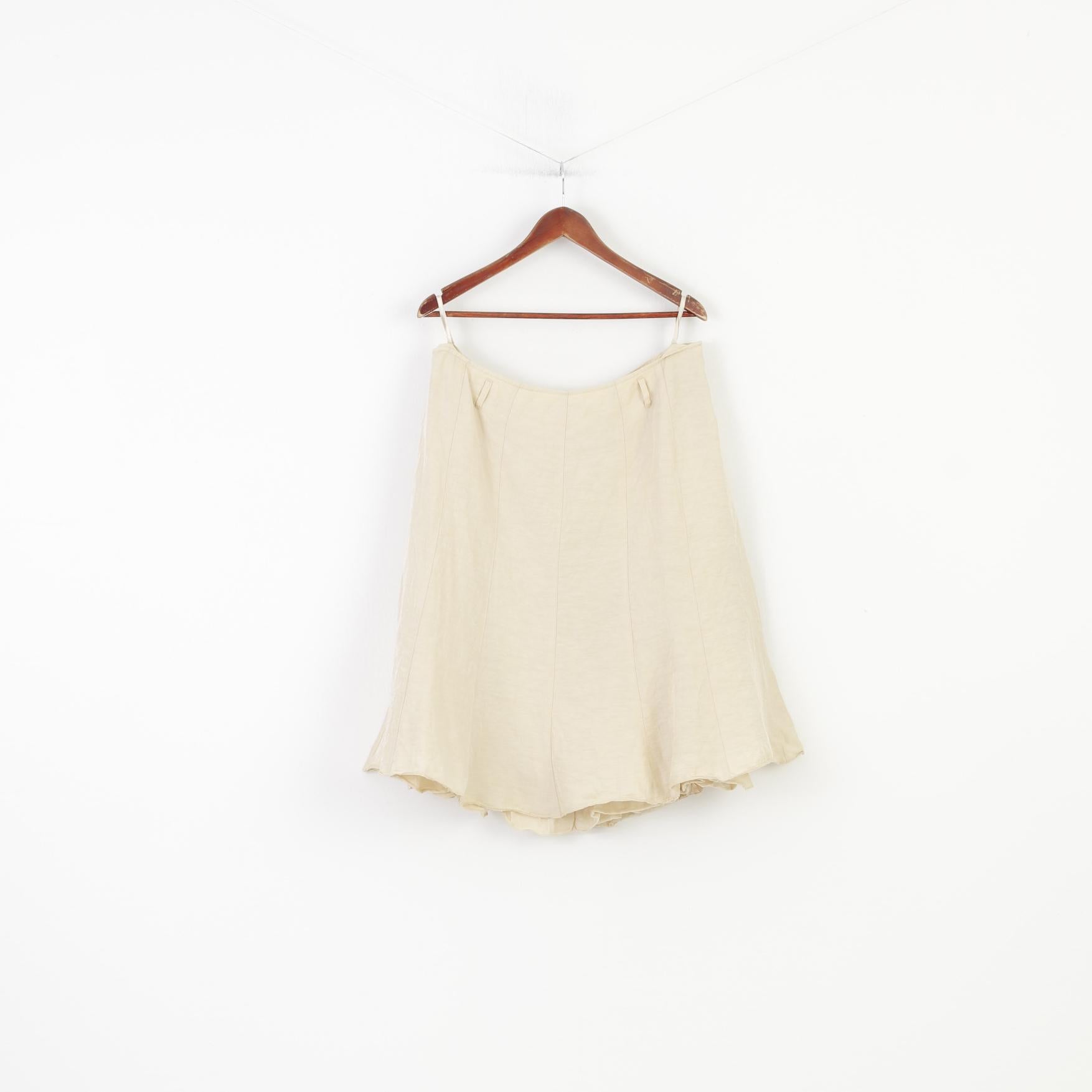Crisca Women 18 XL Skirt Cream Summer A-line Pleated Shiny Linen Zipper Vintage