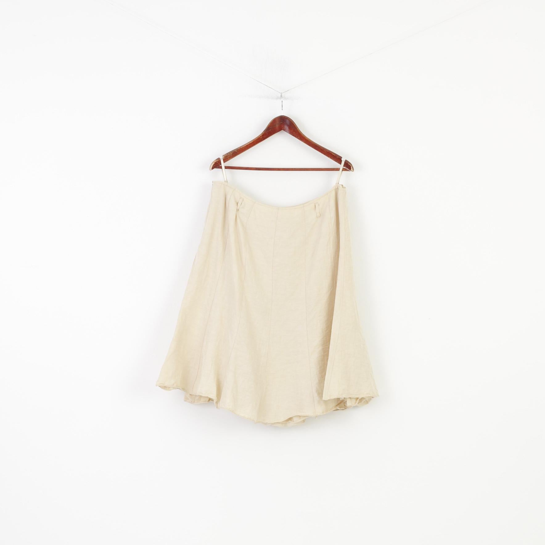 Crisca Women 18 XL Skirt Cream Summer A-line Pleated Shiny Linen Zipper Vintage