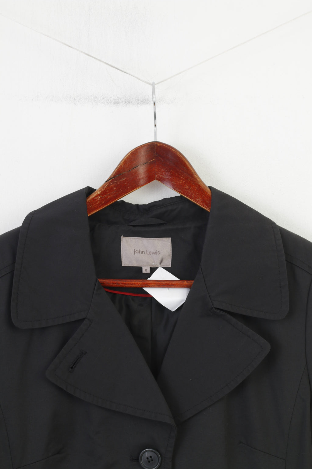 John Lewis Women 12 M Jacket Single Breasted Black Cotton Nylon Bottoms Elegant Shoulder Pads Vintage Top