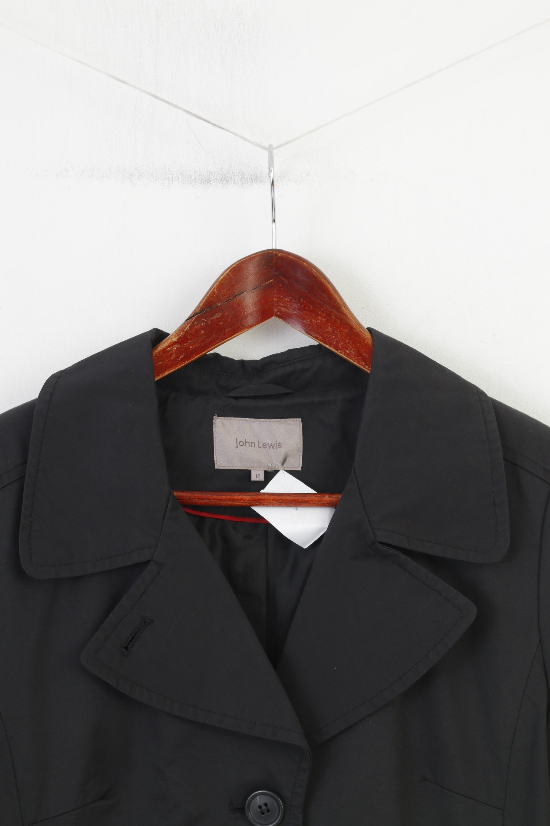 John Lewis Women 12 M Jacket Single Breasted Black Cotton Nylon Bottoms Elegant Shoulder Pads Vintage Top