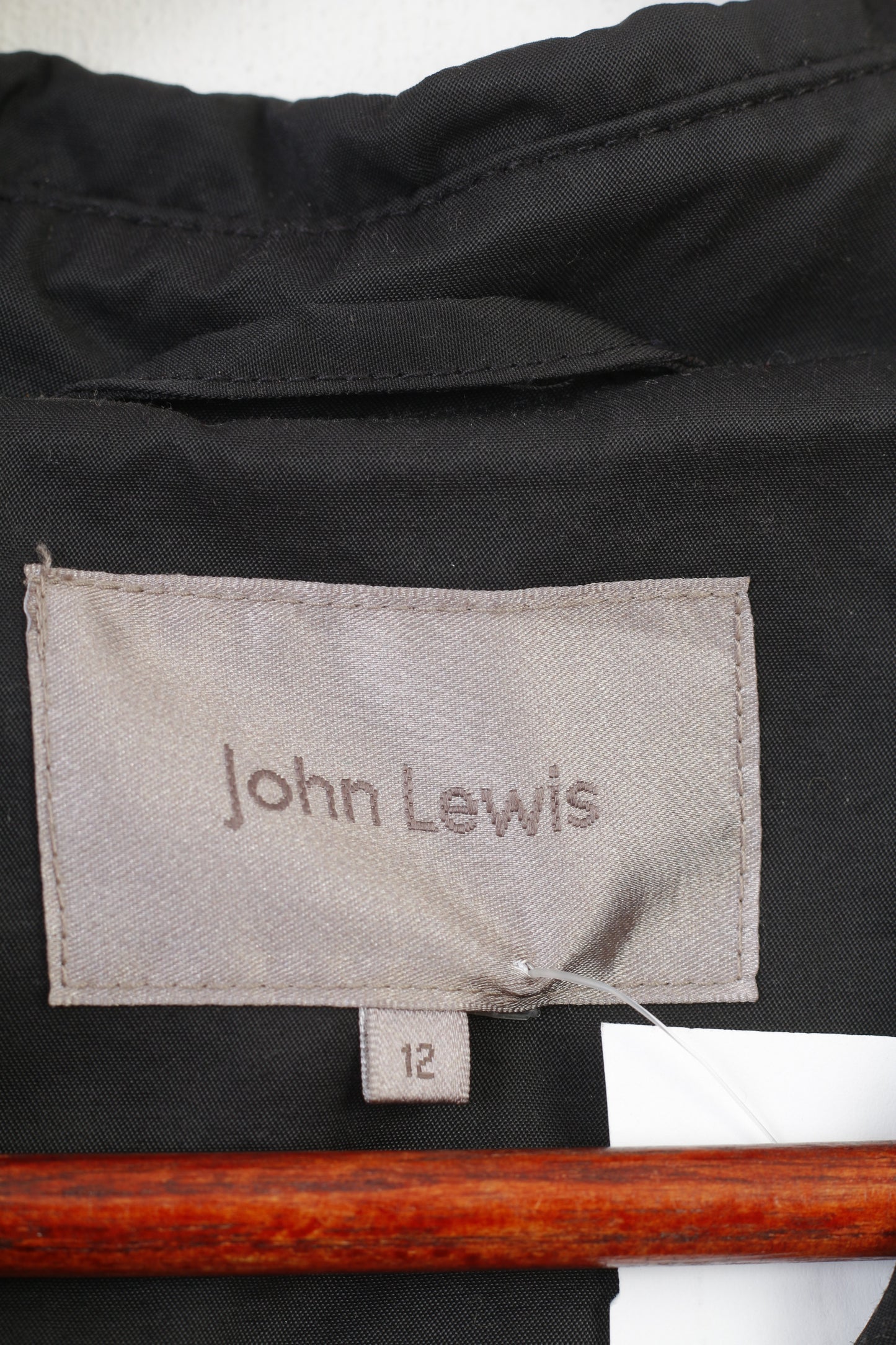 John Lewis Femmes 12 M Veste Simple Boutonnage Noir Coton Nylon Bas Élégant Épaulettes Haut Vintage