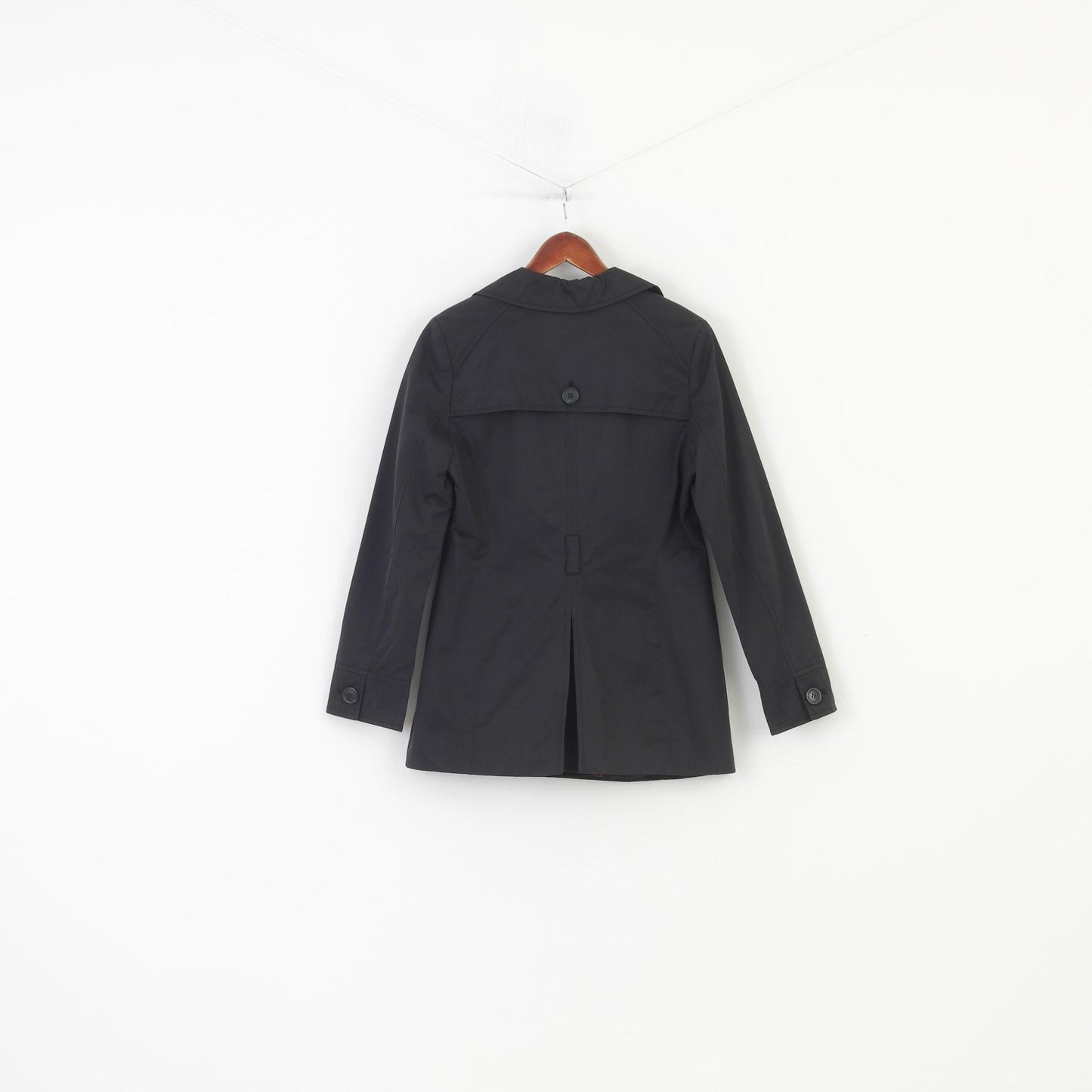 John Lewis Femmes 12 M Veste Simple Boutonnage Noir Coton Nylon Bas Élégant Épaulettes Haut Vintage