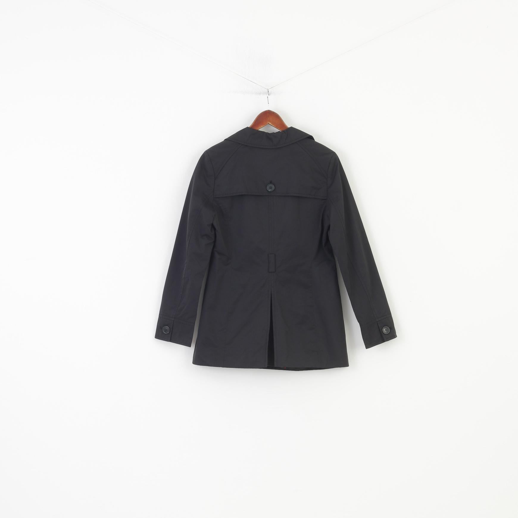 John Lewis Women 12 M Jacket Single Breasted Black Cotton Nylon Bottoms Elegant Shoulder Pads Vintage Top