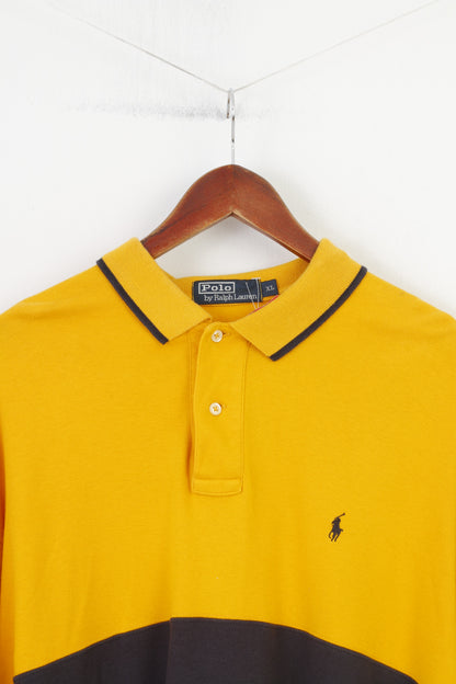 Polo by Ralph Lauren Men XL Polo Shirt Navy Yellow Long Sleeve  Cotton Collar Vintage Top