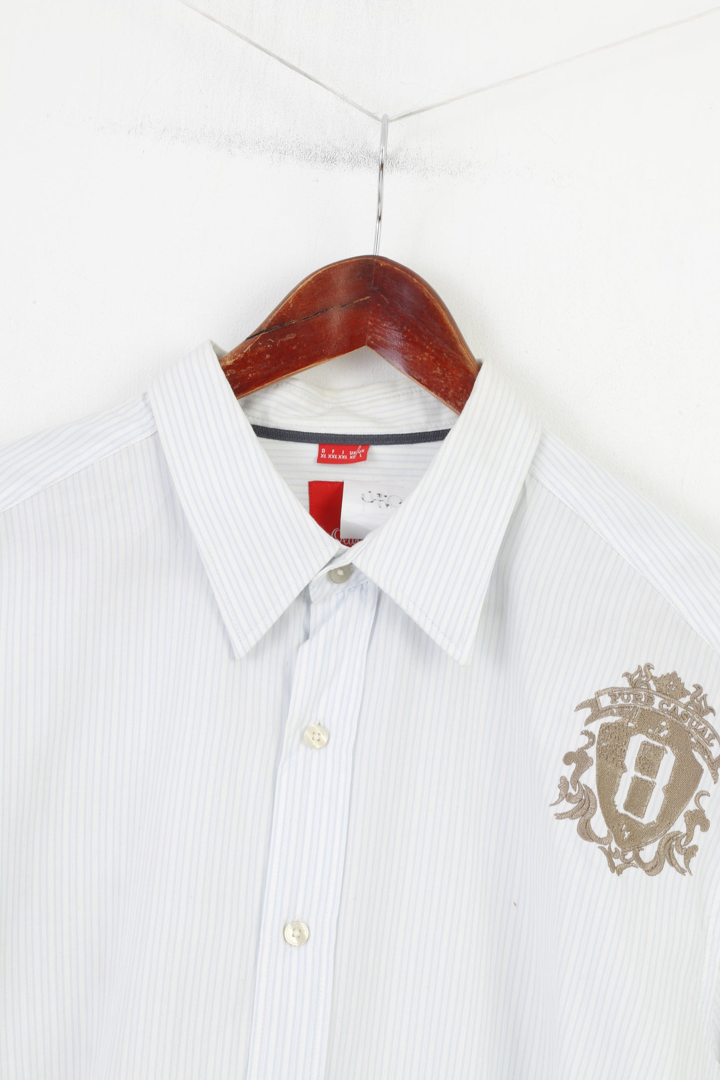 S.Oliver Camicia casual da uomo XL a righe in cotone bianco a maniche lunghe con colletto classico