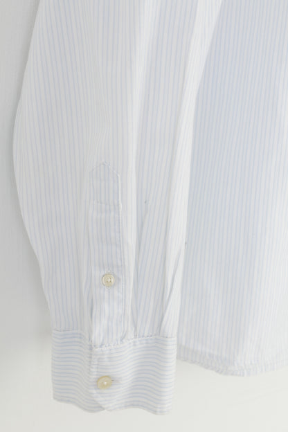 S.Oliver Camicia casual da uomo XL a righe in cotone bianco a maniche lunghe con colletto classico