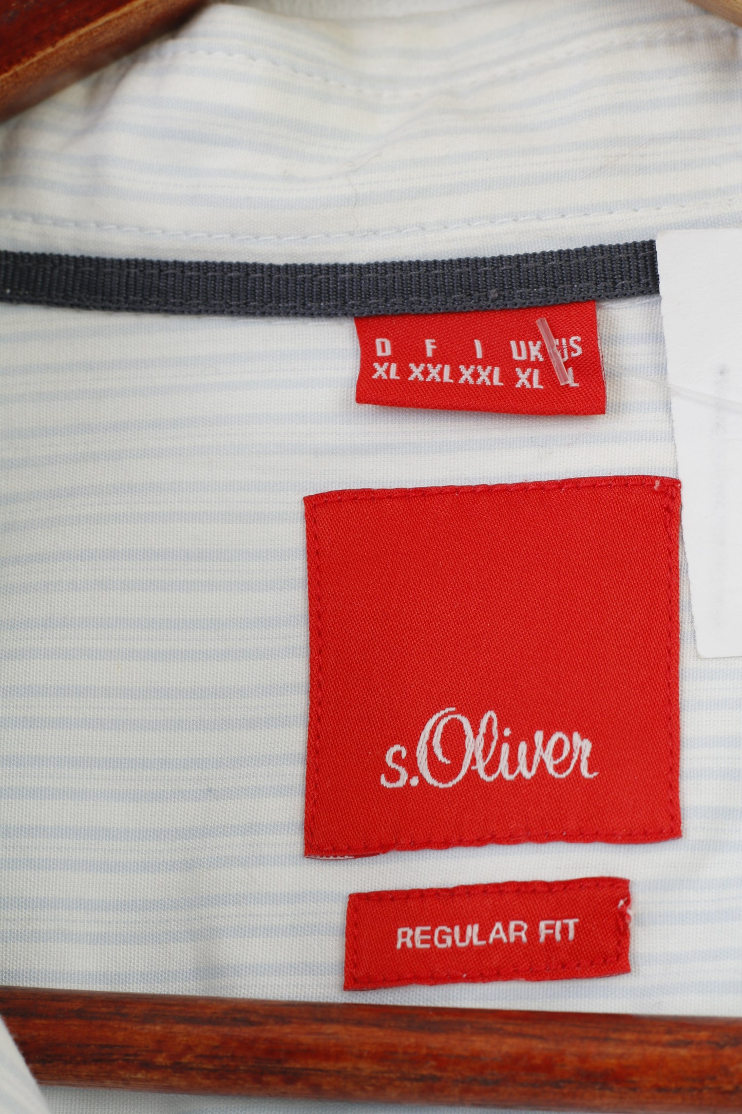 S.Oliver Camicia casual da uomo XL a righe in cotone bianco a maniche lunghe con colletto classico