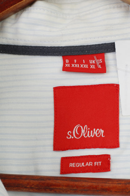 S.Oliver Camicia casual da uomo XL a righe in cotone bianco a maniche lunghe con colletto classico