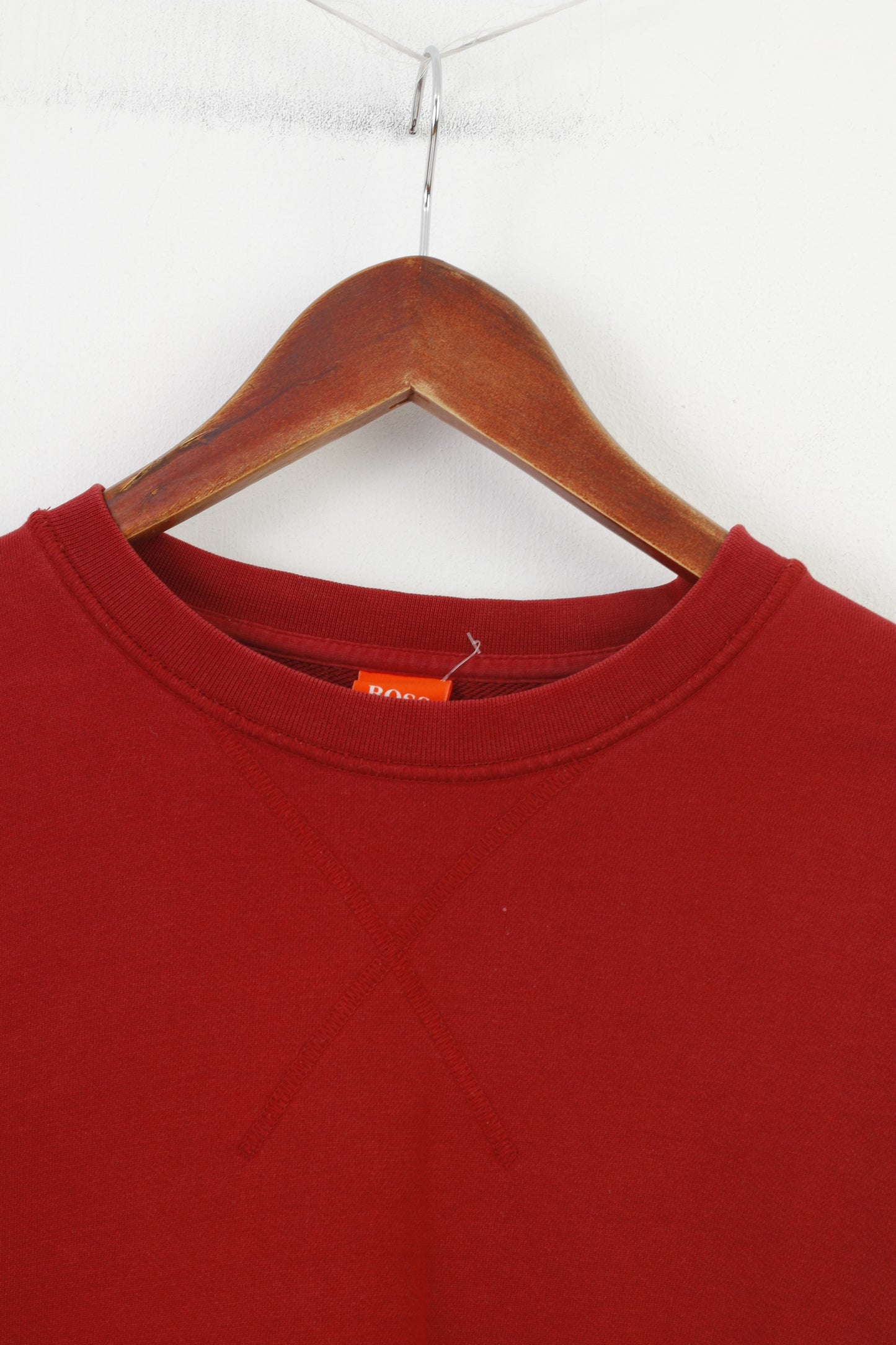 Hugo Boss Uomo M Felpa Rossa Felpa con cappuccio Girocollo in cotone Top vintage