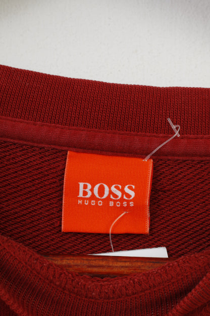 Hugo Boss Men M Sweatshirt Red Hoodie Cotton Crew Neck Vintage Top