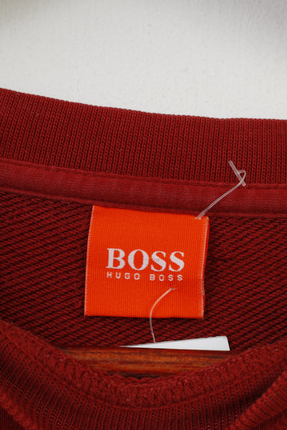 Hugo Boss Uomo M Felpa Rossa Felpa con cappuccio Girocollo in cotone Top vintage