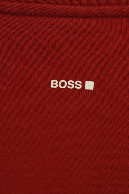 Hugo Boss Men M Sweatshirt Red Hoodie Cotton Crew Neck Vintage Top