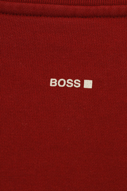 Hugo Boss Uomo M Felpa Rossa Felpa con cappuccio Girocollo in cotone Top vintage