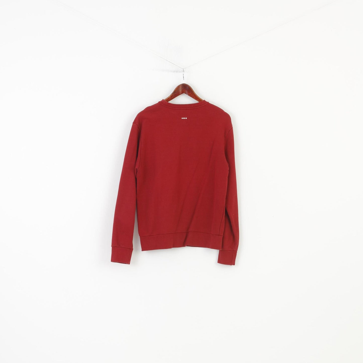 Hugo Boss Men M Sweatshirt Red Hoodie Cotton Crew Neck Vintage Top