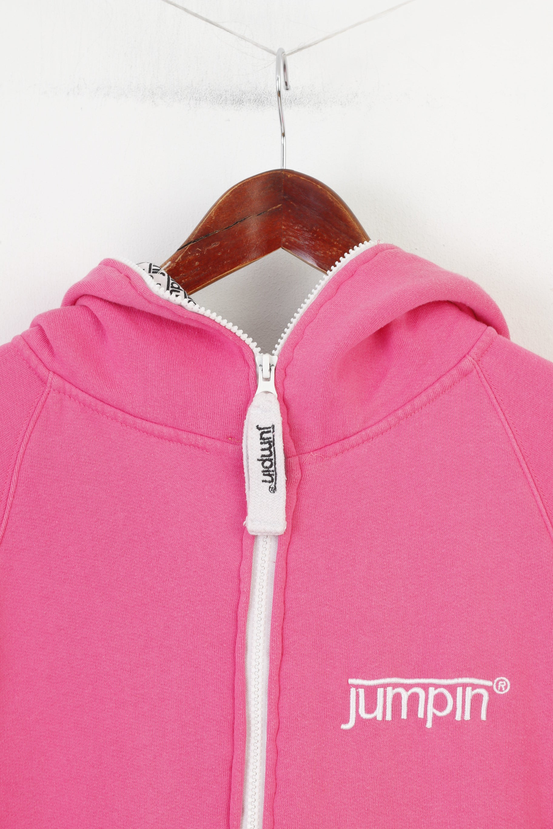 Jumpin Women S  Sweatshirt Pink Cotton Hood Long Padded Full Zipper Hoodie Vintage Top